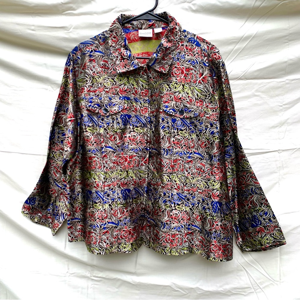 Chicos Floral Paisley Silk Blend Blazer Womens Sz… - image 1